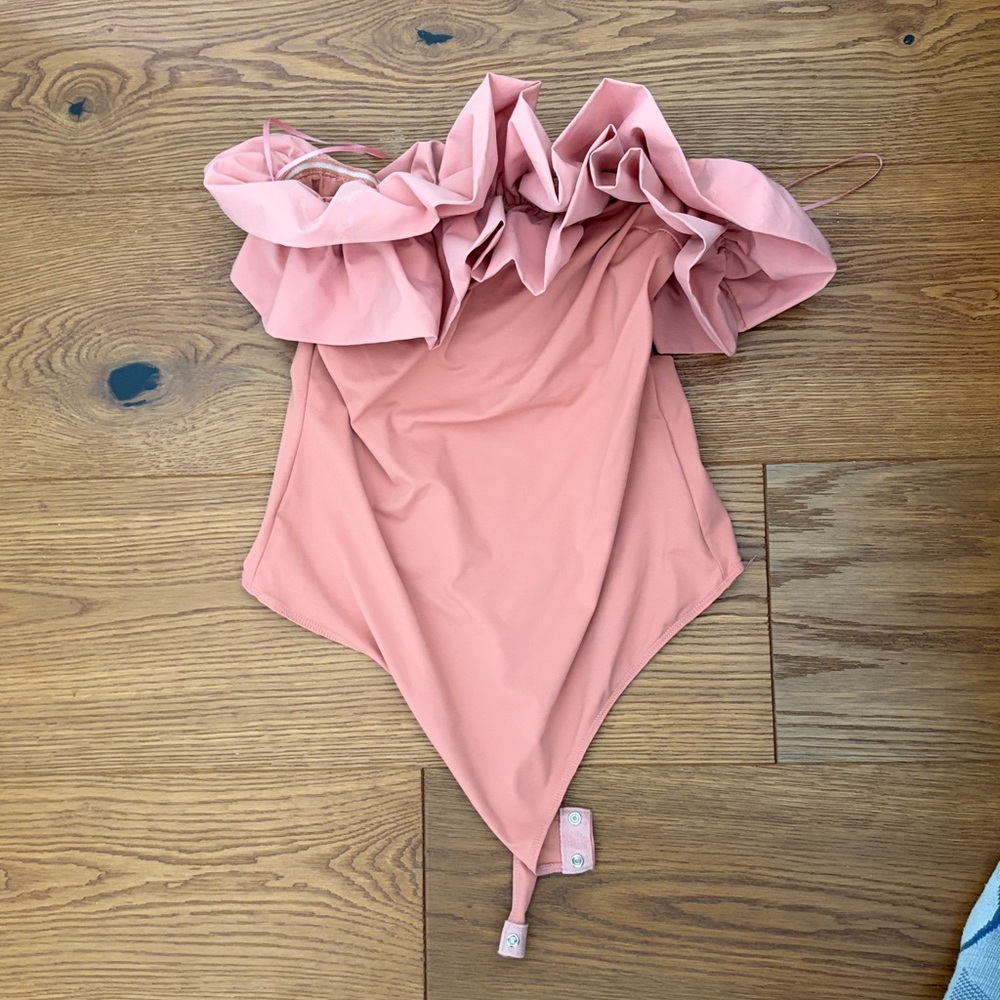 Ruffled Pink Off-Shoulder Bodysuit